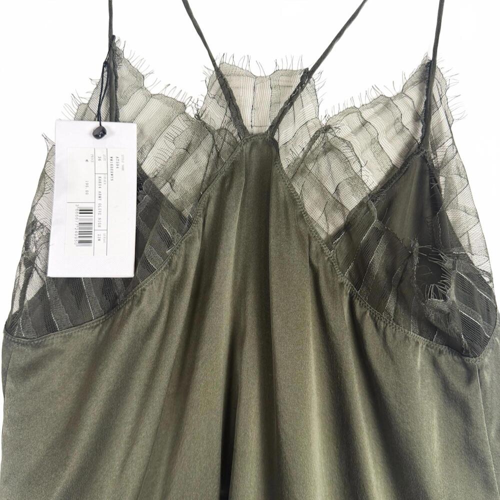 NWT IRO Berwyn 100% Silk and Lace Camisole - Ivy Green - Size 36 (4 US) - Picture 4 of 9